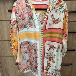 Johnny Was Cream Flutter Sleeve Blouse